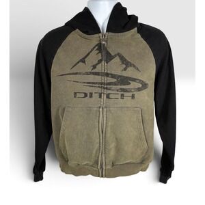 Ditch LA Men's Summit Zip-Up Hoodie XS Boxy Streetwear Oversized Green Blk-2246